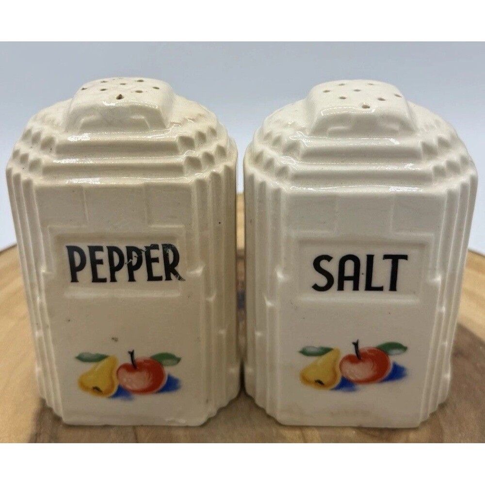 Vintage Harker Pottery Art Deco Kitchen Salt & Pepper Shakers Oven 4.5" Floral